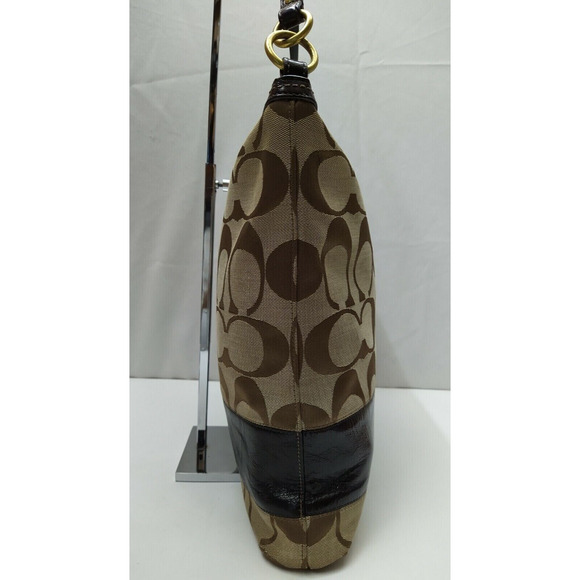 Coach Signature Brown Canvas Leather Trim Zipper Crossbody Shoulder Bag - Picture 5 of 14